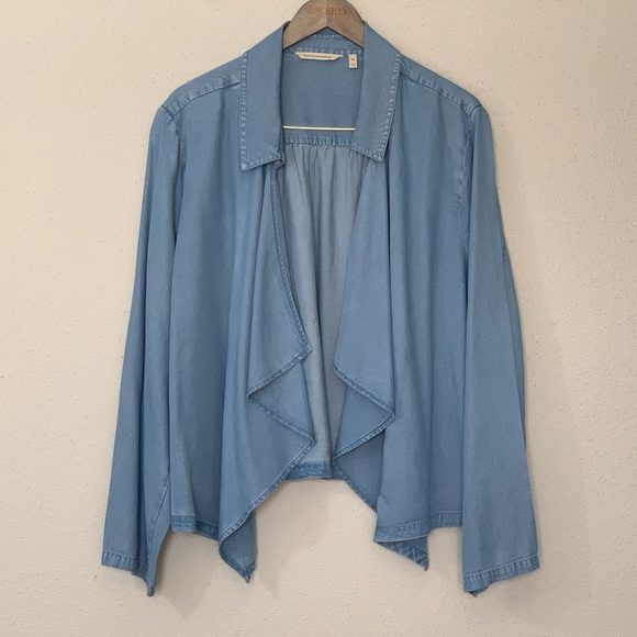 Soft Surroundings Fontanne Chambray Tencel Collared Jacket Blue Layer Size 3X - Picture 12 of 12